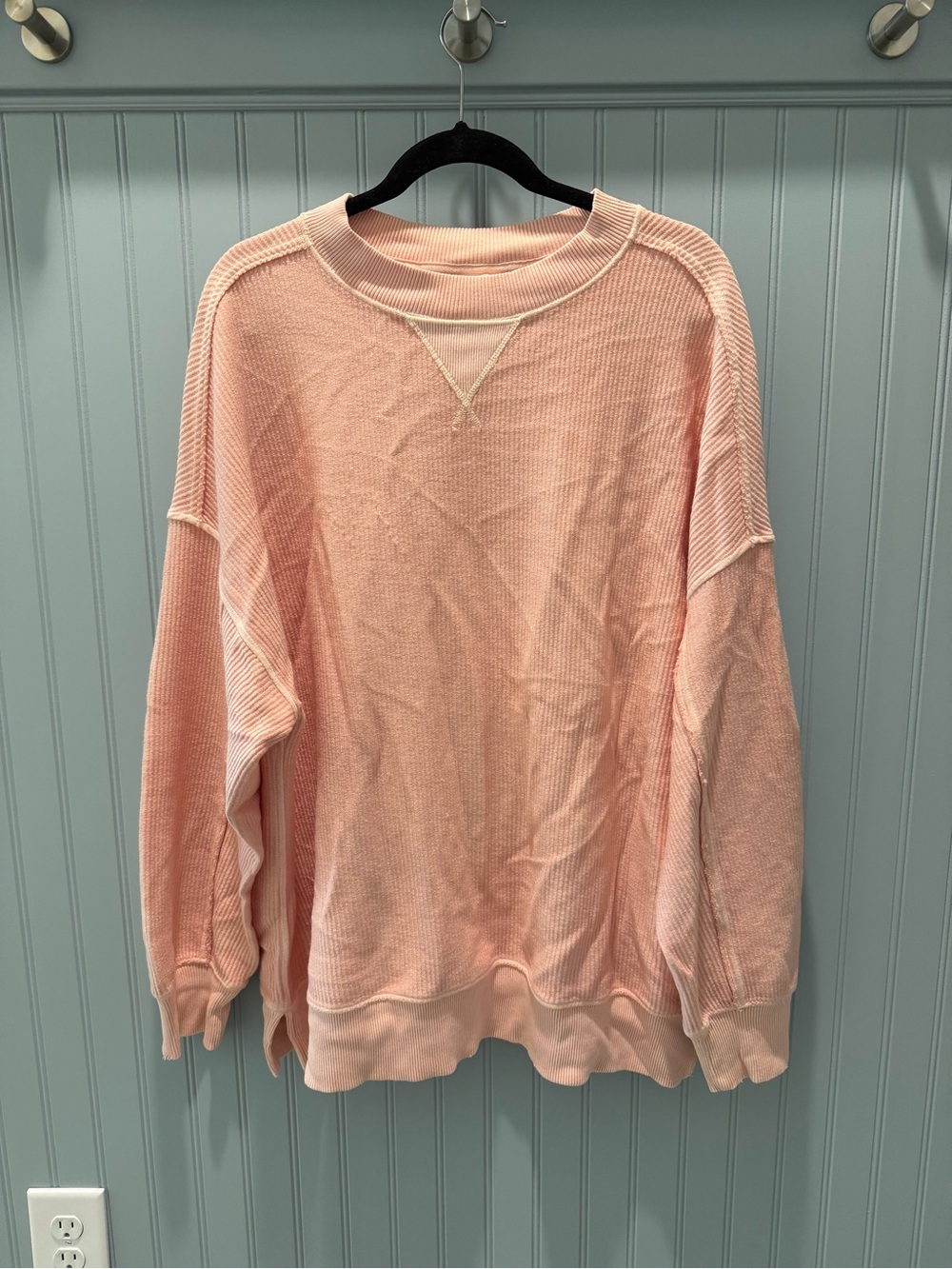 Aerie Light Pink Waffle Knit Crewneck Sweatshirt